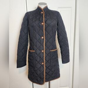 Lauren Ralph Lauren Quilted Black  Tan Suede Trim Button Women's Coat  Size S